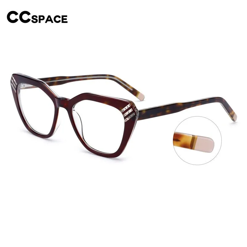 CCspace Women's Full Rim Square Cat Eye Handcrafted Acetate Eyeglasses 55282