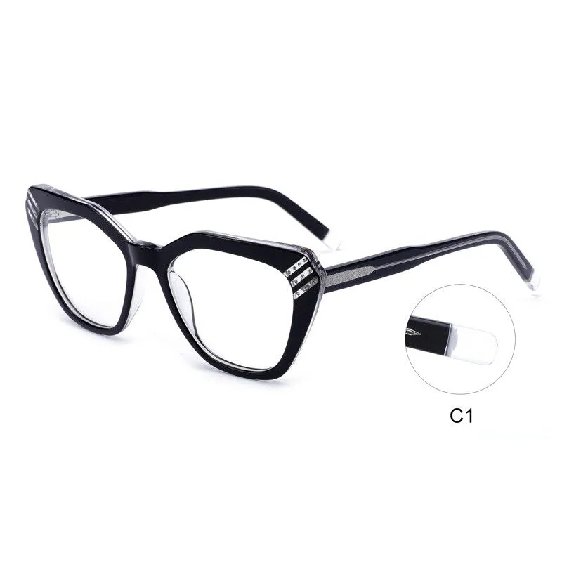 CCspace Women's Full Rim Square Cat Eye Handcrafted Acetate Eyeglasses 55282