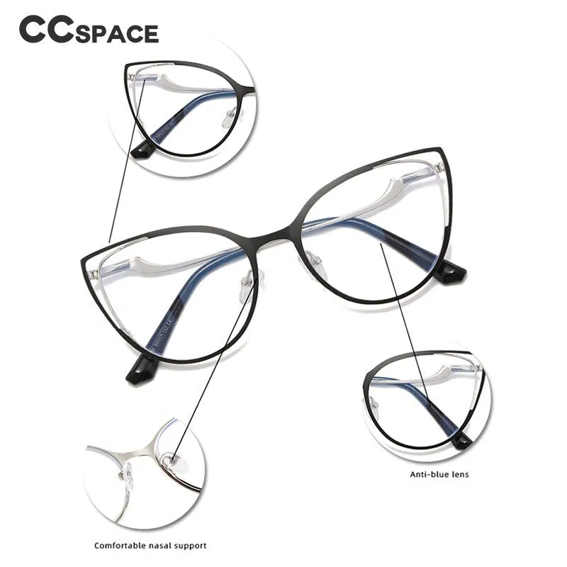 CCspace Women's Full Rim Square Cat Eye Stainless Steel Eyeglasses 53150