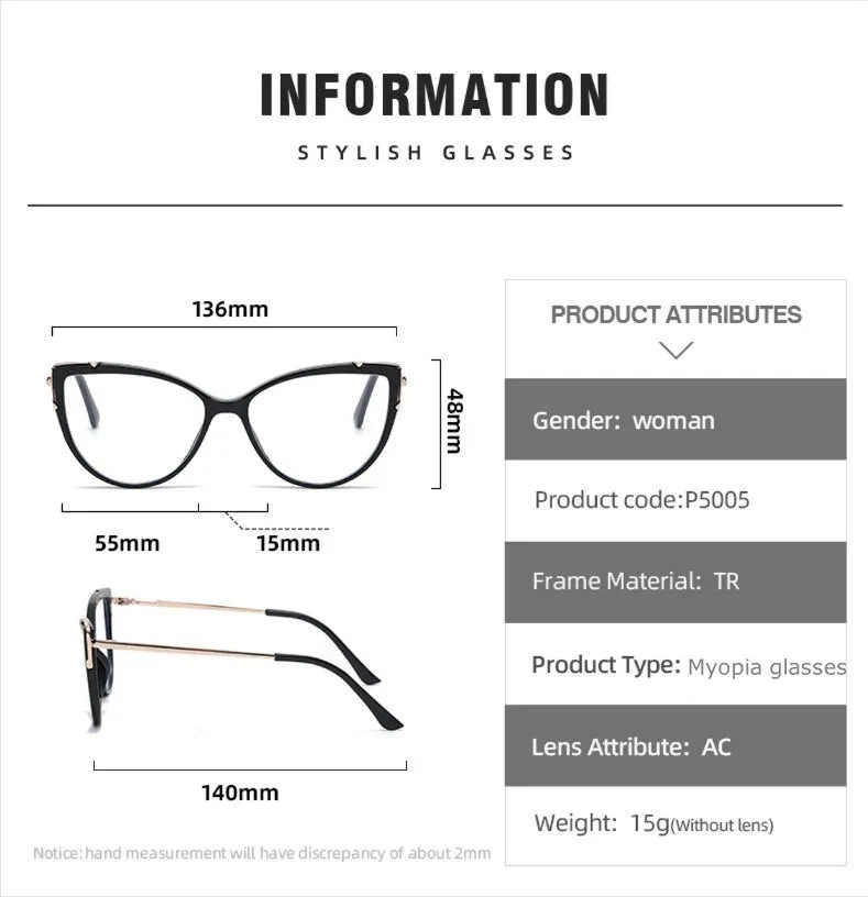 CCspace Women's Full Rim Square Cat Eye Tr 90 Titanium Eyeglasses 53351