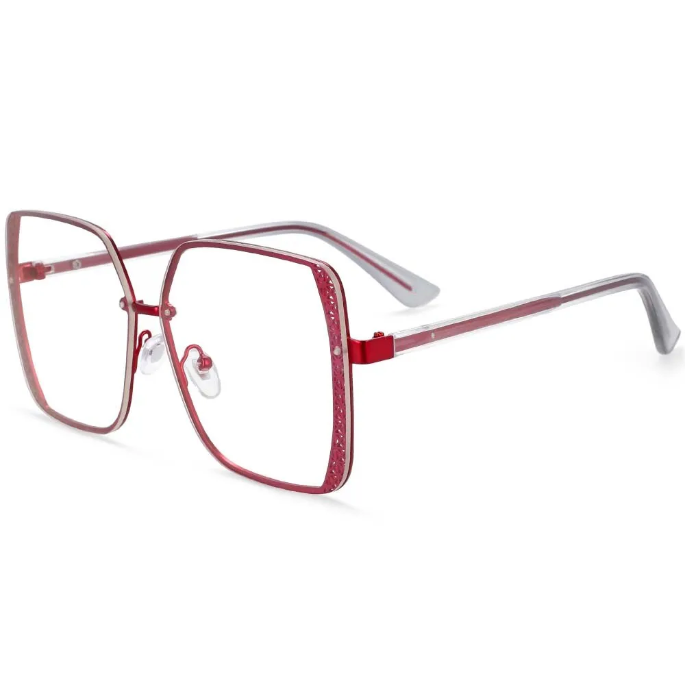 CCspace Women's Full Rim Square Hollow Alloy Frame Eyeglasses 54205