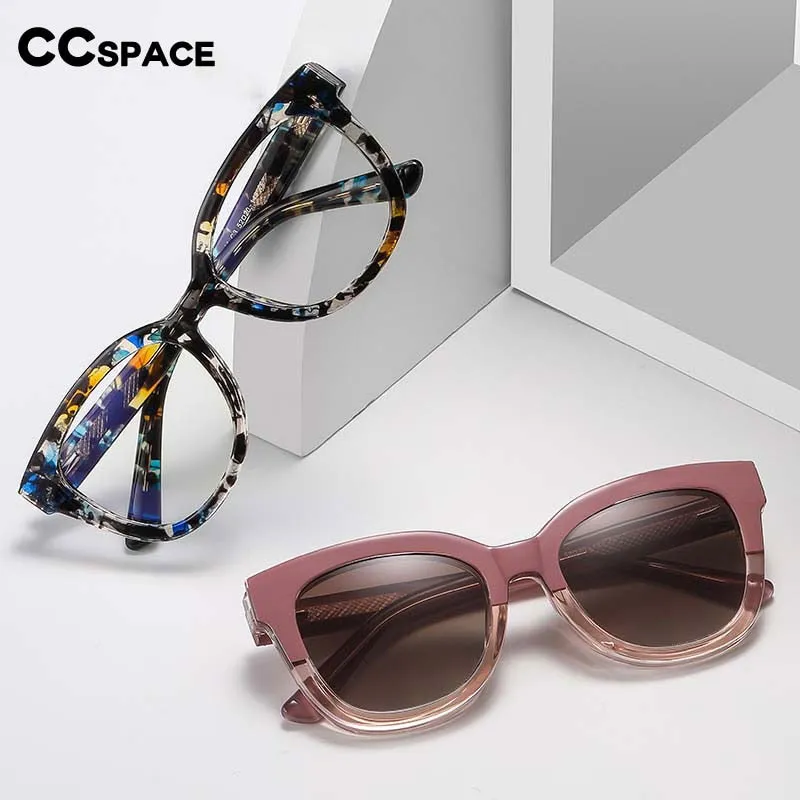 CCspace Women's Full Rim Square Tr 90 Titanium Eyeglasses With Clip On Sunglasses 55109