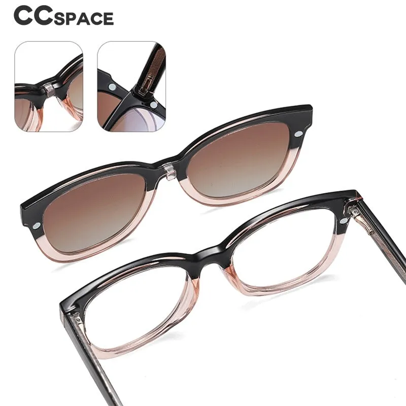 CCspace Women's Full Rim Square Tr 90 Titanium Eyeglasses With Clip On Sunglasses 55109