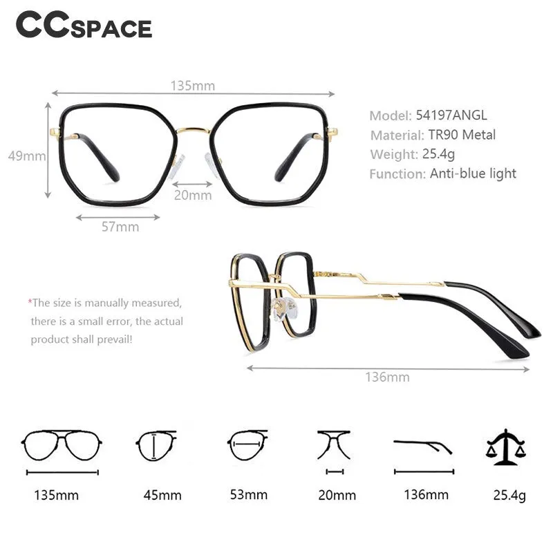 CCspace Women's Full Rim Square Tr 90 Titanium Frame Eyeglasses 54197