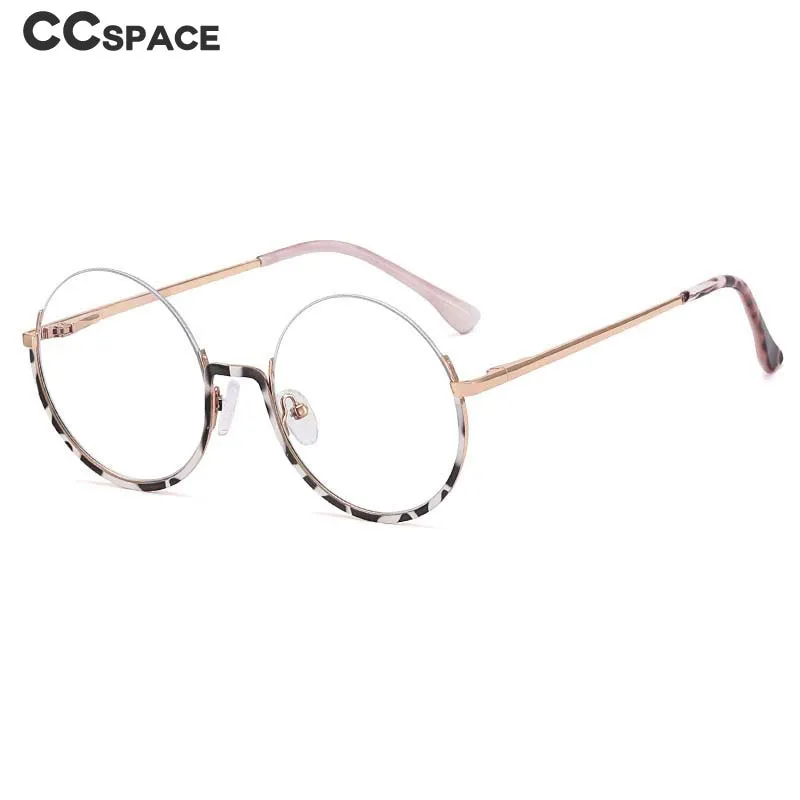 CCspace Women's Semi Rim Round Alloy Acetate Eyeglasses 54997