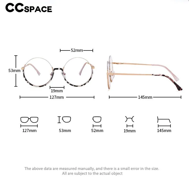 CCspace Women's Semi Rim Round Alloy Acetate Eyeglasses 54997