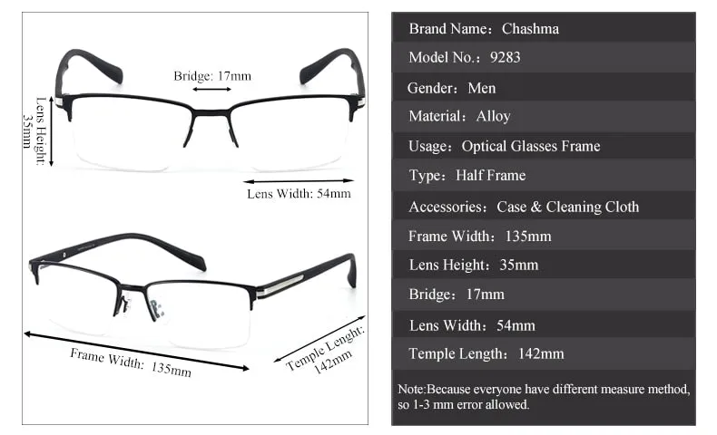 Chashma Men's Semi Rim Square Titanium Alloy Eyeglasses 9283