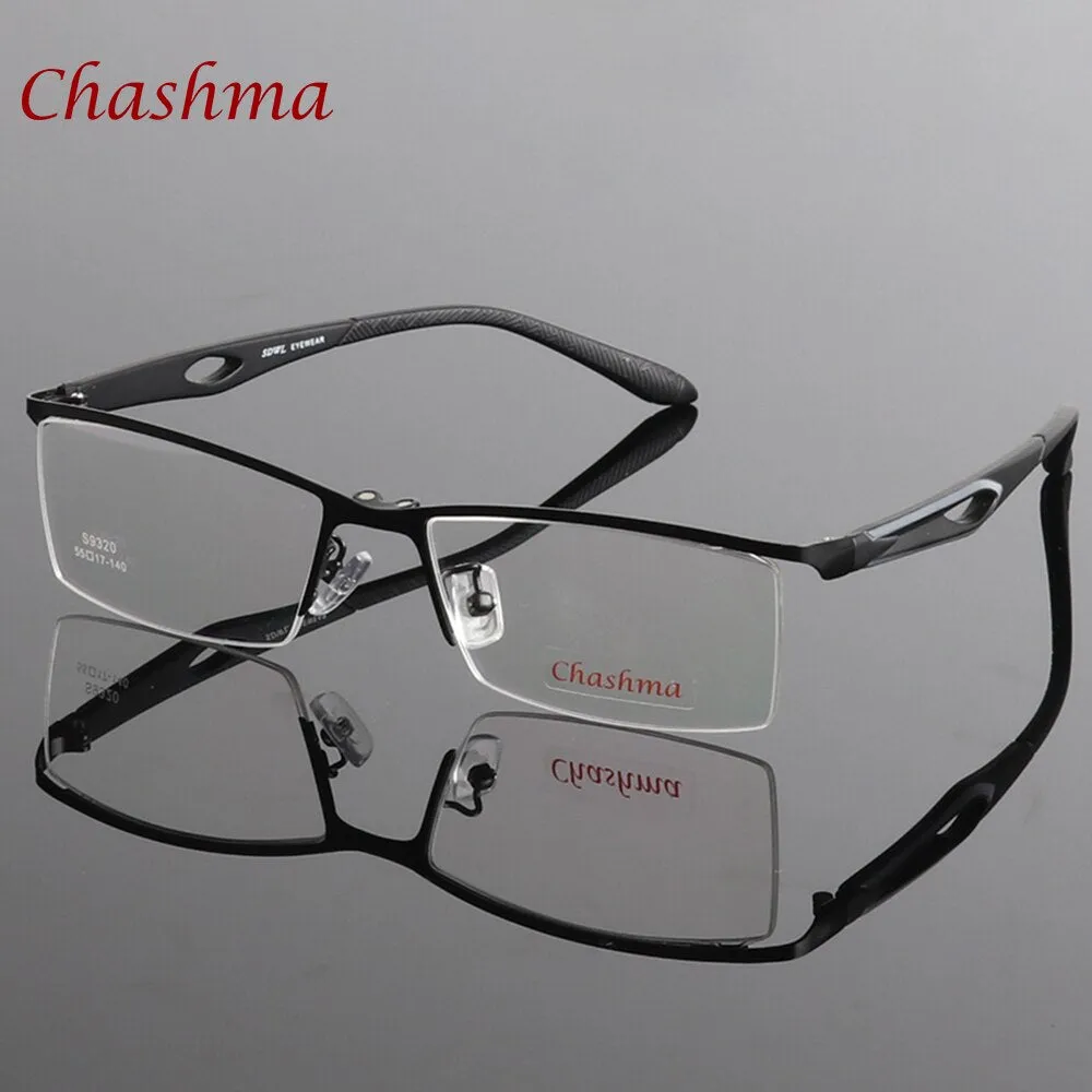 Chashma Ochki Men's Semi Rim Rectangle Alloy Eyeglasses Clip On Polarized Sunglasses 9320