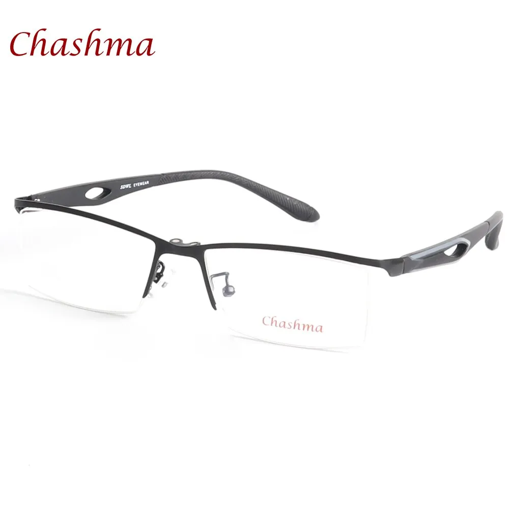 Chashma Ochki Men's Semi Rim Rectangle Alloy Eyeglasses Clip On Polarized Sunglasses 9320