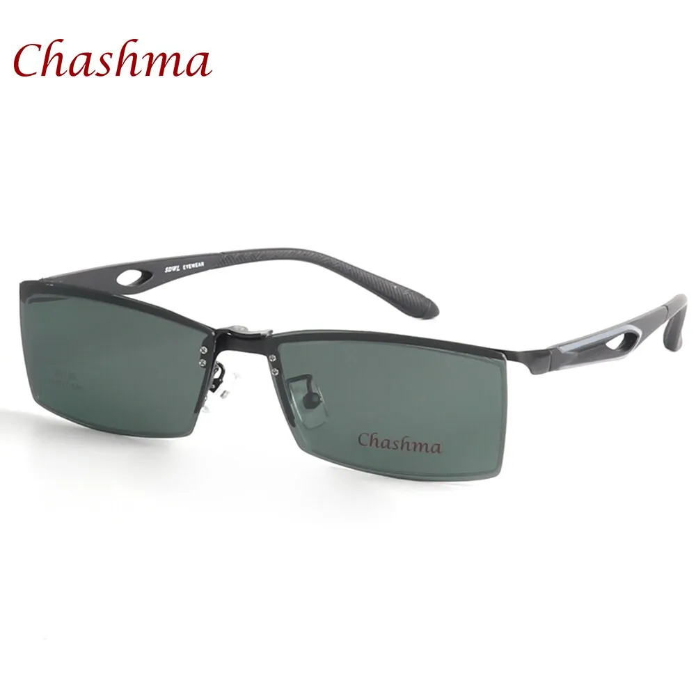 Chashma Ochki Men's Semi Rim Rectangle Alloy Eyeglasses Clip On Polarized Sunglasses 9320