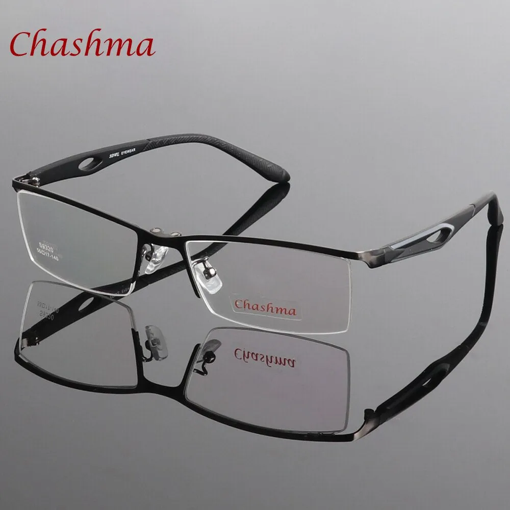 Chashma Ochki Men's Semi Rim Rectangle Alloy Eyeglasses Clip On Polarized Sunglasses 9320