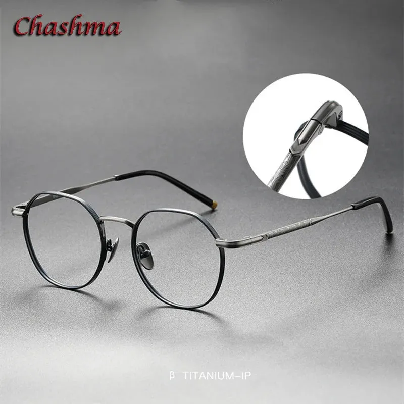 Chashma Ochki Unisex Full Rim Flat Top Round Titanium Eyeglasses 1937