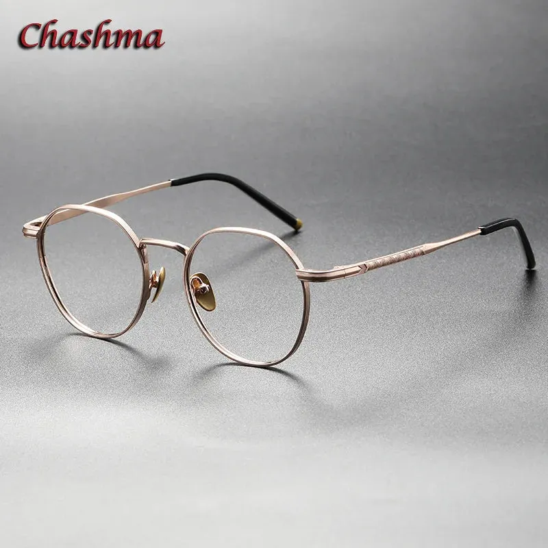 Chashma Ochki Unisex Full Rim Flat Top Round Titanium Eyeglasses 1937