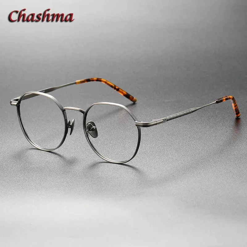 Chashma Ochki Unisex Full Rim Flat Top Round Titanium Eyeglasses 1937