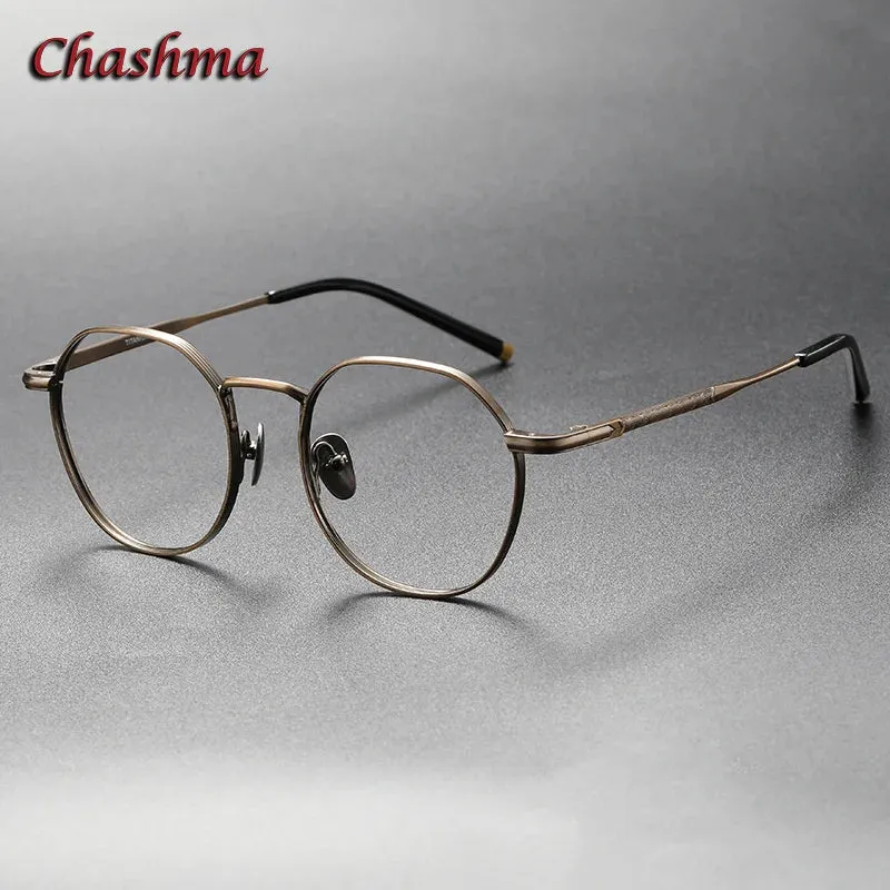 Chashma Ochki Unisex Full Rim Flat Top Round Titanium Eyeglasses 1937