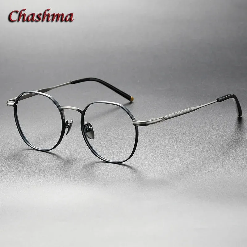 Chashma Ochki Unisex Full Rim Flat Top Round Titanium Eyeglasses 1937