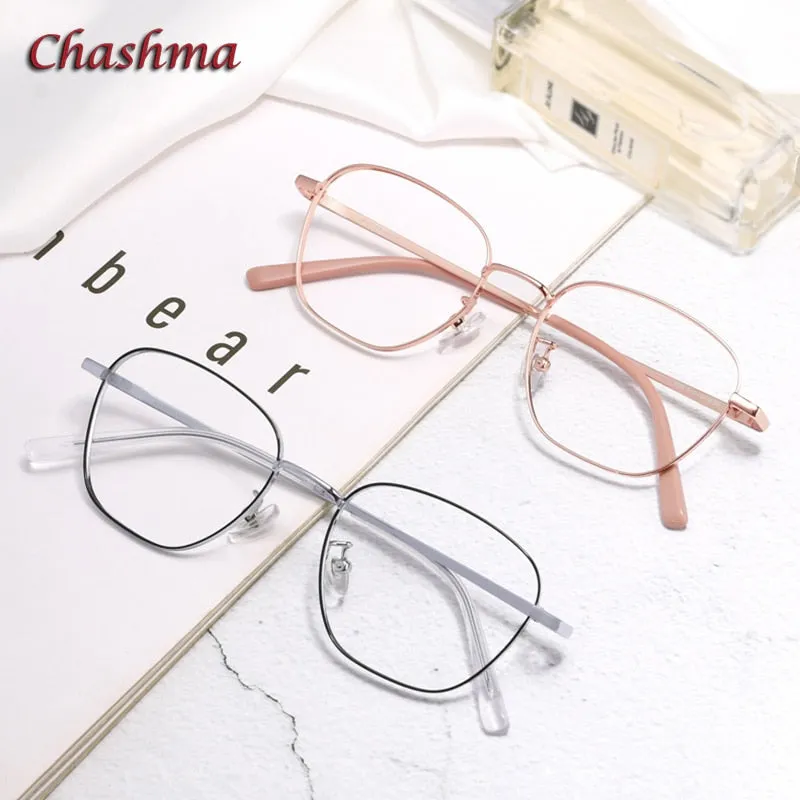 Chashma Ochki Unisex Full Rim Irregular Square Titanium Eyeglasses 9026