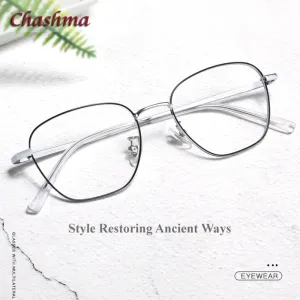 Chashma Ochki Unisex Full Rim Irregular Square Titanium Eyeglasses 9026