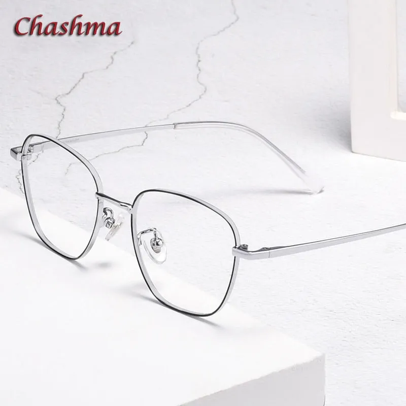 Chashma Ochki Unisex Full Rim Irregular Square Titanium Eyeglasses 9026