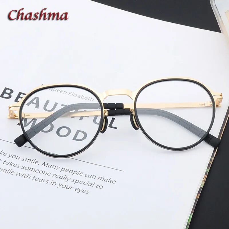 Chashma Ochki Unisex Full Rim Round Acetate Alloy Eyeglasses 8906