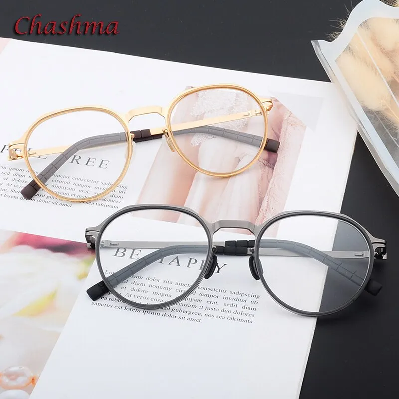 Chashma Ochki Unisex Full Rim Round Acetate Alloy Eyeglasses 8906