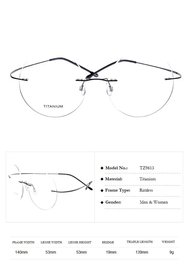 Chashma Ochki Unisex Rimless Round Titanium Eyeglasses 9613