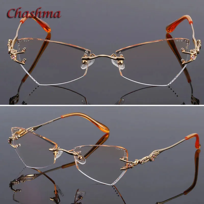 Chashma Ochki Women's Rimless Butterfly Cat Eye Titanium Eyeglasses 8036ce