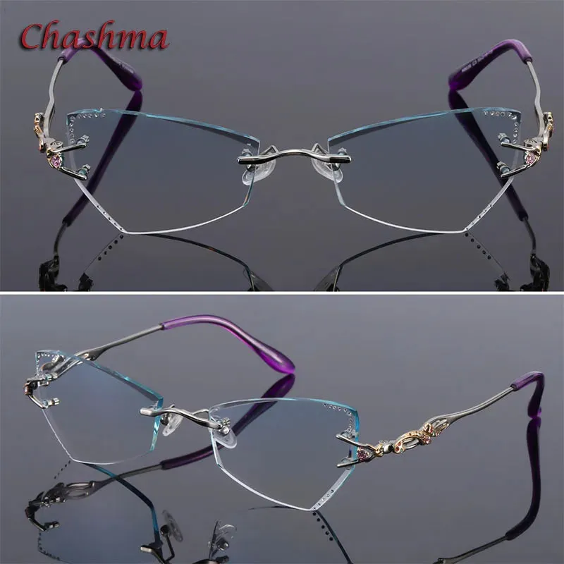 Chashma Ochki Women's Rimless Butterfly Cat Eye Titanium Eyeglasses 8036ce