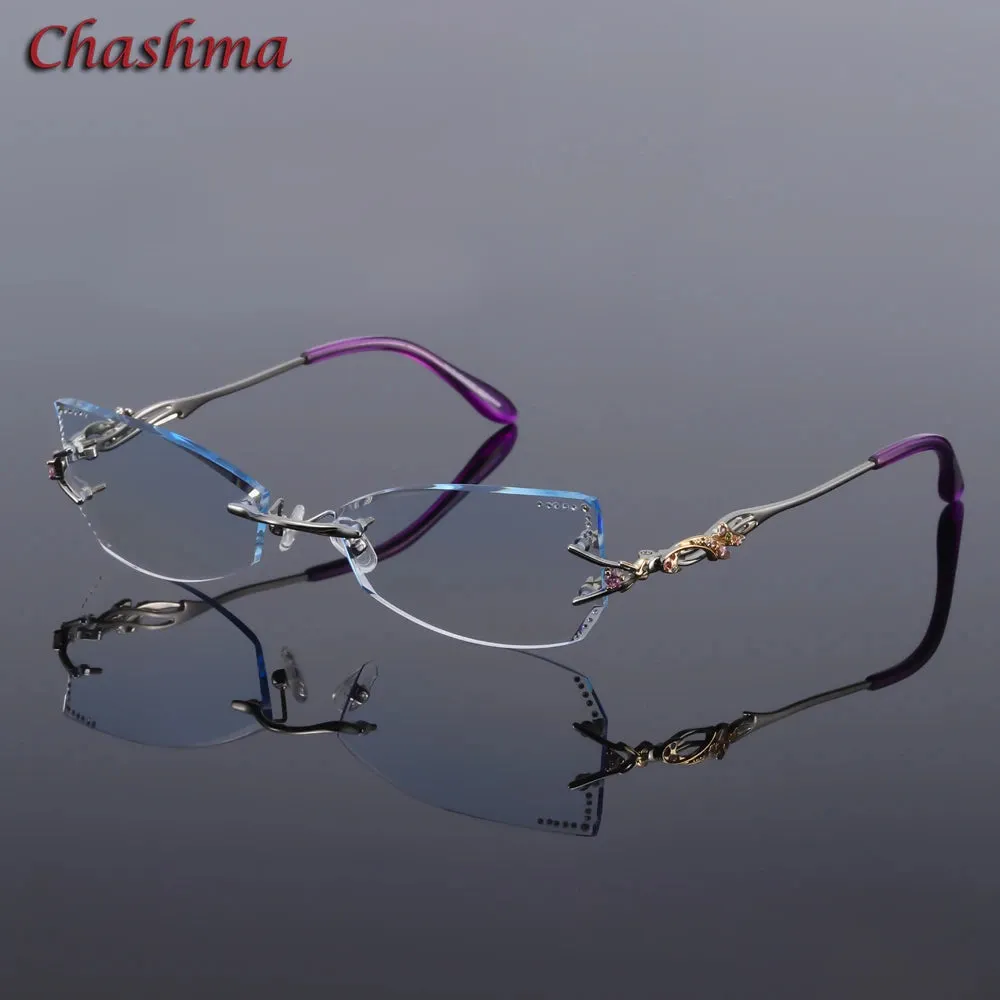 Chashma Ochki Women's Rimless Butterfly Cat Eye Titanium Eyeglasses 8036ce