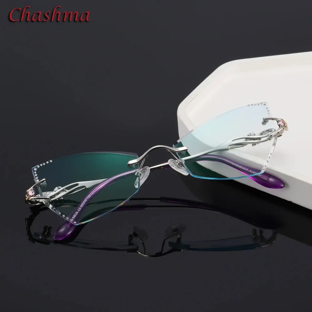 Chashma Ochki Women's Rimless Butterfly Cat Eye Titanium Eyeglasses 8036ce