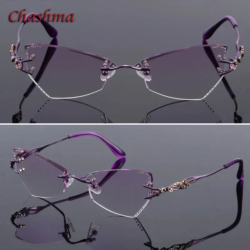 Chashma Ochki Women's Rimless Butterfly Cat Eye Titanium Eyeglasses 8036ce