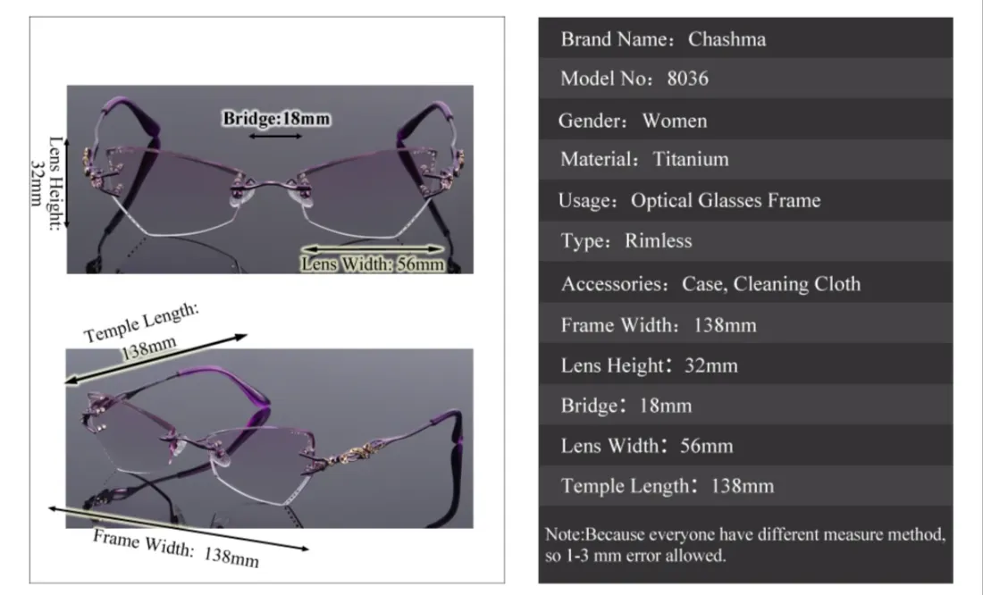 Chashma Ochki Women's Rimless Butterfly Cat Eye Titanium Eyeglasses 8036ce