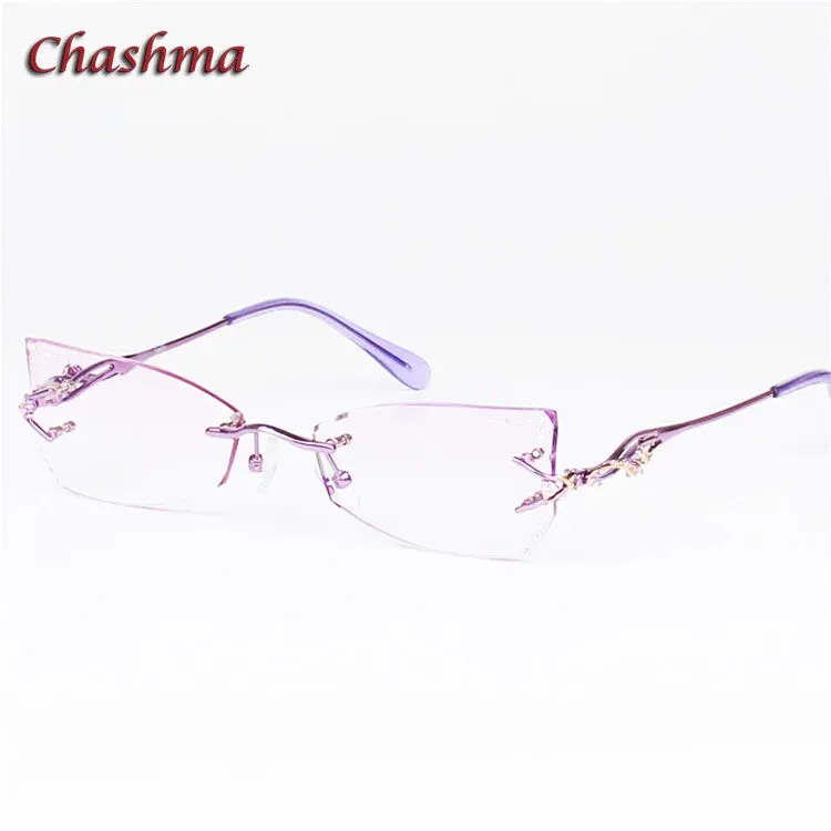 Chashma Ochki Women's Rimless Butterfly Cat Eye Titanium Eyeglasses 8036ce