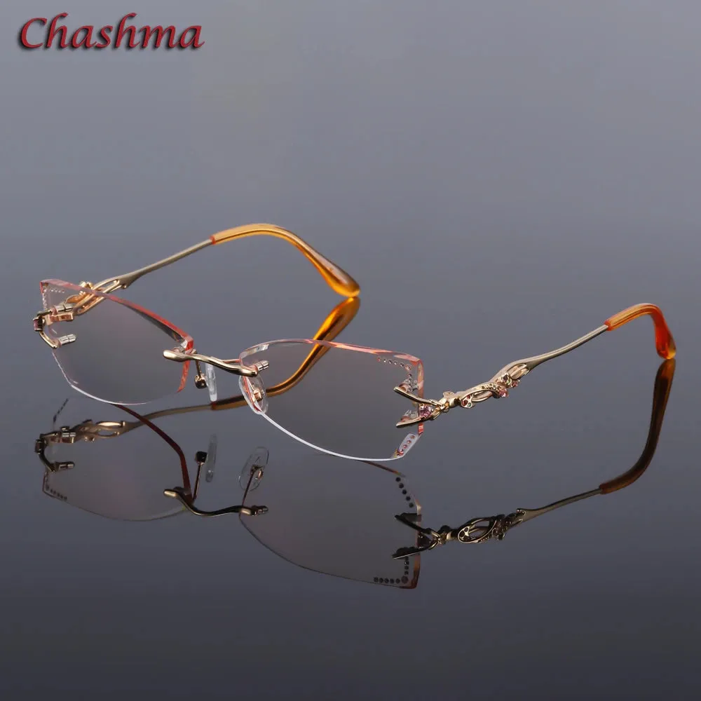 Chashma Ochki Women's Rimless Butterfly Cat Eye Titanium Eyeglasses 8036ce