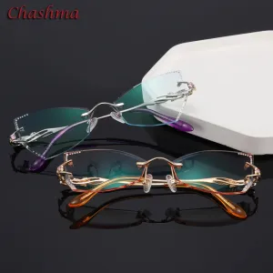 Chashma Ochki Women's Rimless Butterfly Cat Eye Titanium Eyeglasses 8036ce