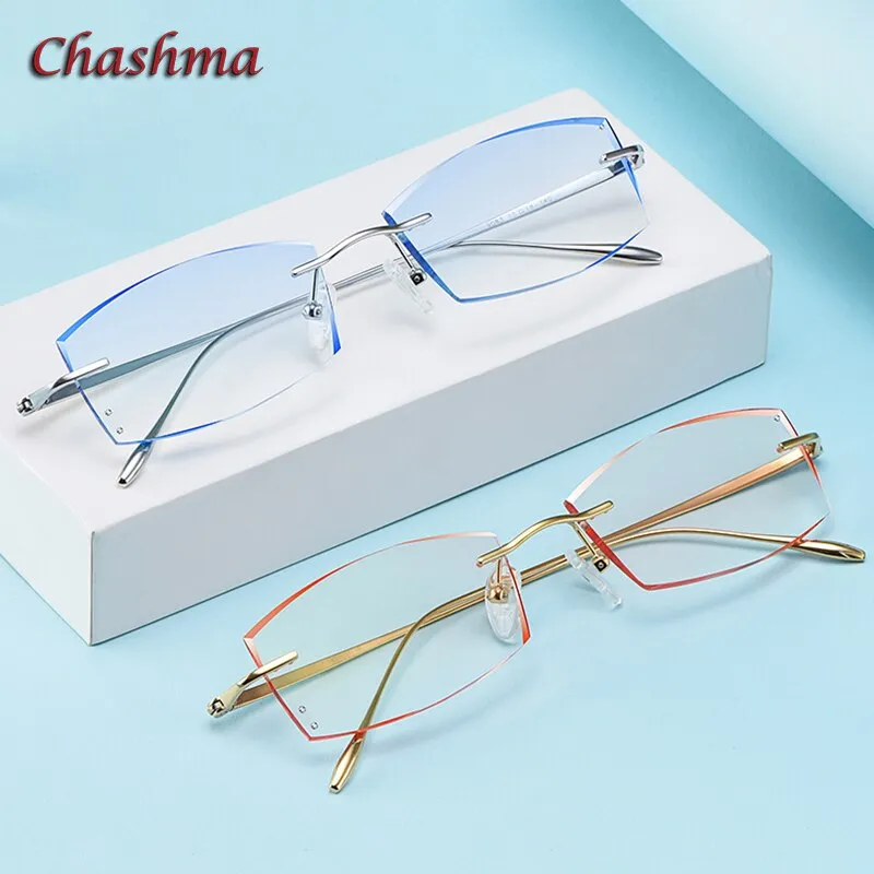 Chashma Ochki Women's Rimless Irregular Square Titanium Eyeglasses