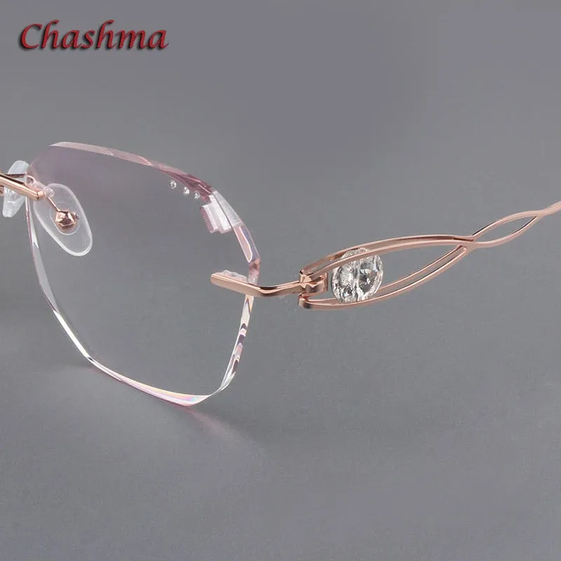 Chashma Ochki Women's Rimless Square Butterfly Titanium Eyeglasses Gradient Tint Lenses 88023