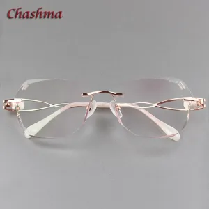 Chashma Ochki Women's Rimless Square Butterfly Titanium Eyeglasses Gradient Tint Lenses 88023