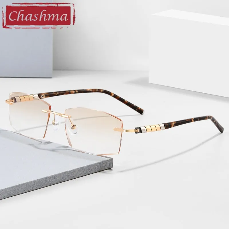 Chashma Ottica Men's Rimless Irregular Rectangle Titanium Eyeglasses Tinted Lenses 008