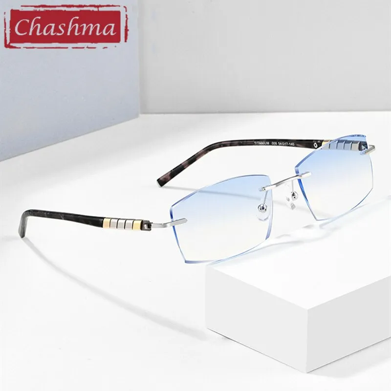 Chashma Ottica Men's Rimless Irregular Rectangle Titanium Eyeglasses Tinted Lenses 008