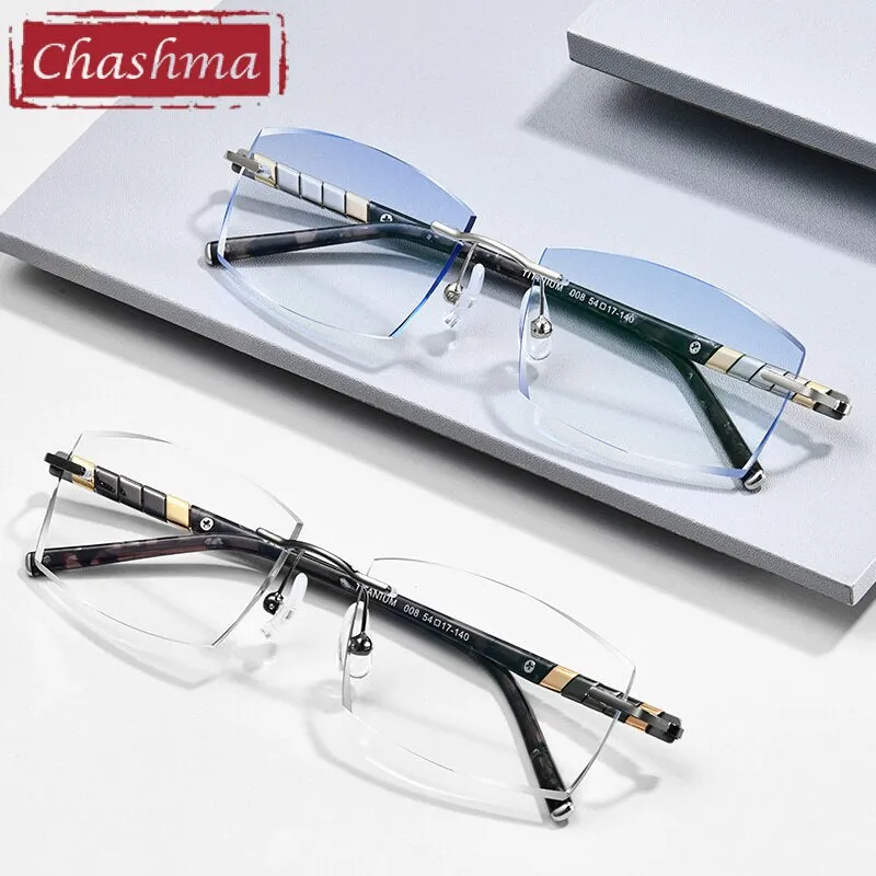 Chashma Ottica Men's Rimless Irregular Rectangle Titanium Eyeglasses Tinted Lenses 008