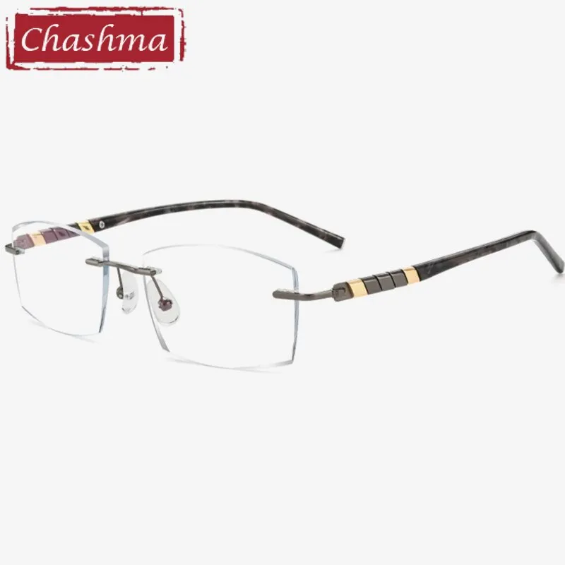 Chashma Ottica Men's Rimless Irregular Rectangle Titanium Eyeglasses Tinted Lenses 008