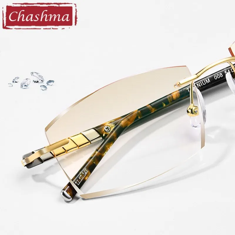 Chashma Ottica Men's Rimless Irregular Rectangle Titanium Eyeglasses Tinted Lenses 008