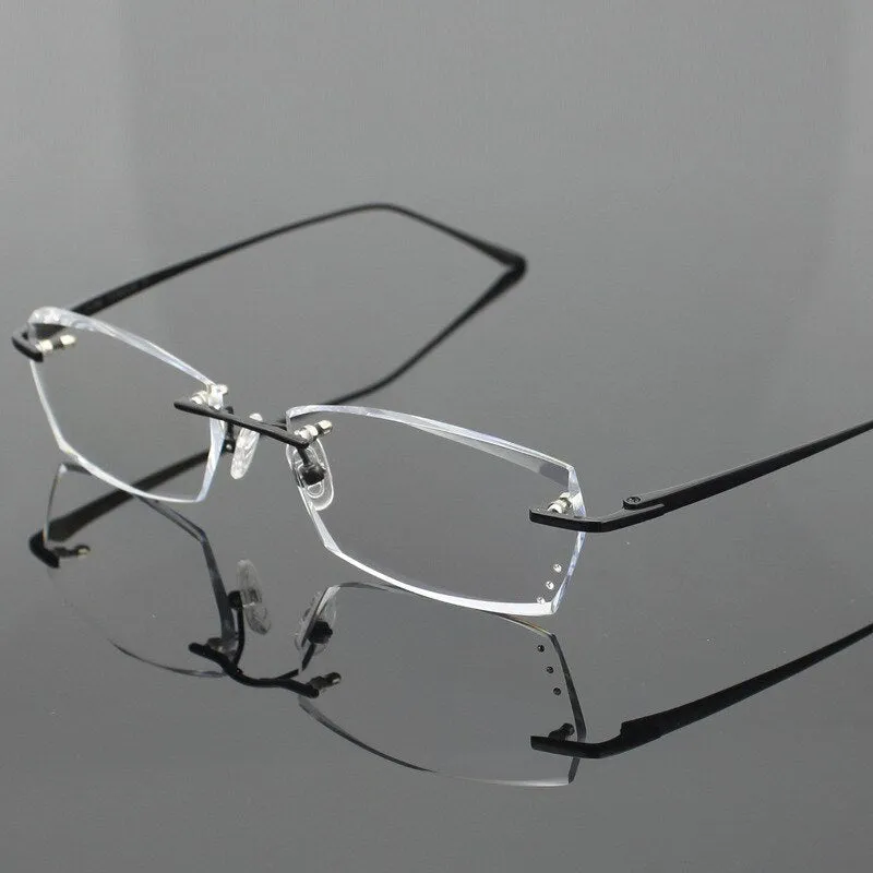 Chashma Ottica Men's Rimless Rectangle Titanium Eyeglasses Tinted Lenses 077