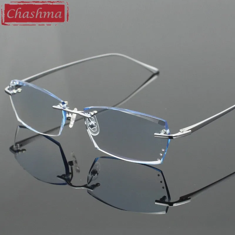 Chashma Ottica Men's Rimless Rectangle Titanium Eyeglasses Tinted Lenses 077