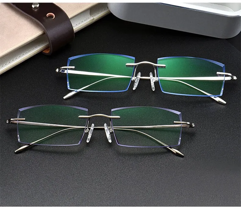 Chashma Ottica Men's Rimless Rectangle Titanium Eyeglasses Tinted Lenses 077