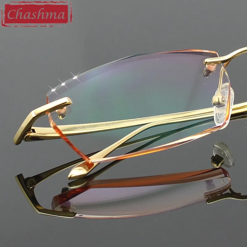 Chashma Ottica Men's Rimless Rectangle Titanium Eyeglasses Tinted Lenses 077