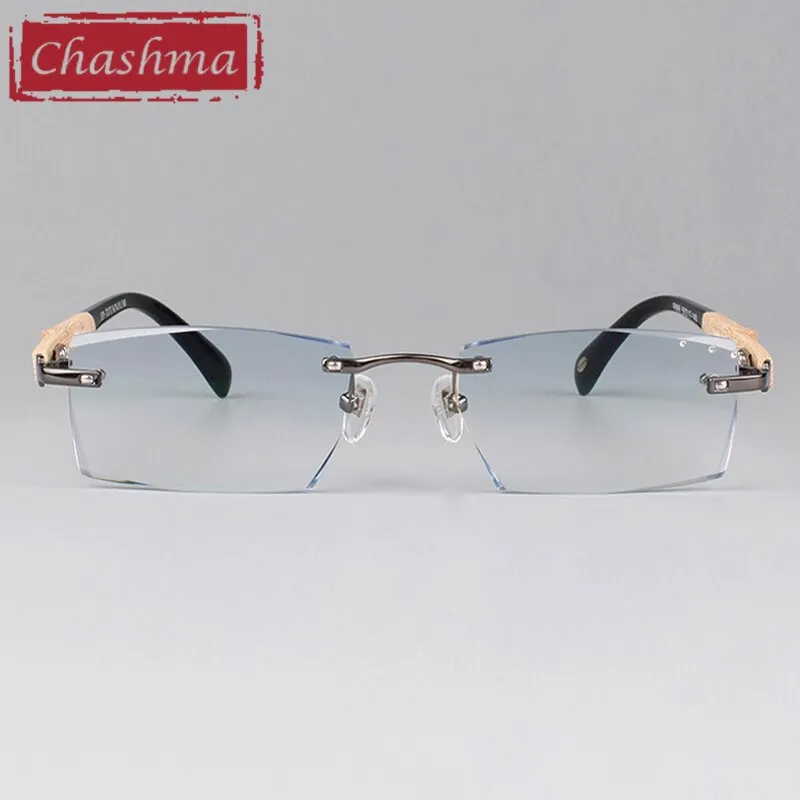 Chashma Ottica Men's Rimless Square Titanium Eyeglasses Bamboo Temples Tint Lenses 886