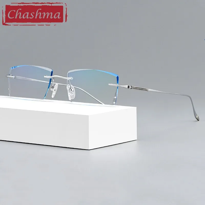 Chashma Ottica Men's Rimless Square Titanium Eyeglasses Tinted Lenses 9083