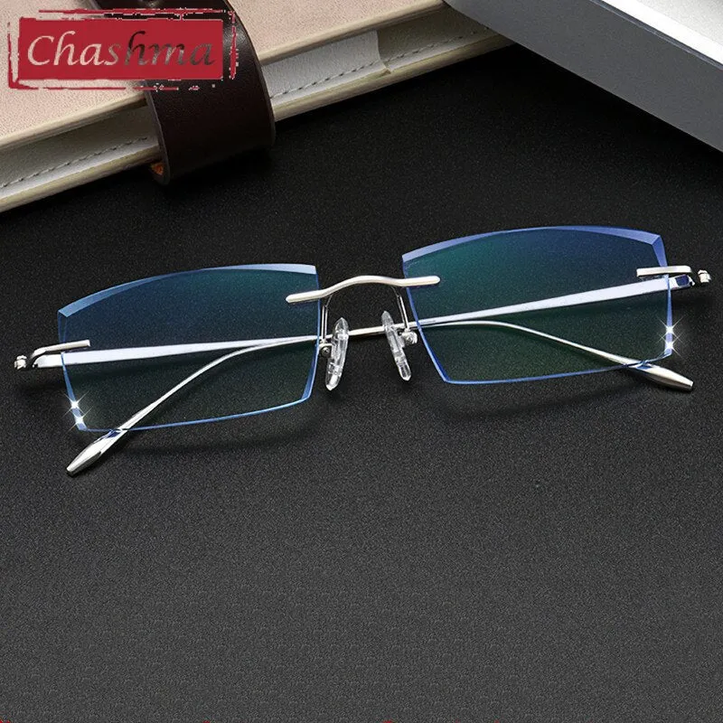 Chashma Ottica Men's Rimless Square Titanium Eyeglasses Tinted Lenses 9083